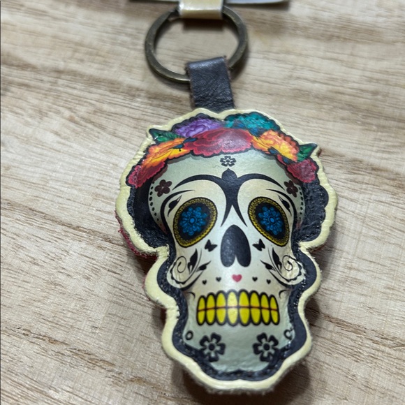 Leather Sugar Skull Key Chain NWT Mexican Day of the Dead - Picture 3 of 8
